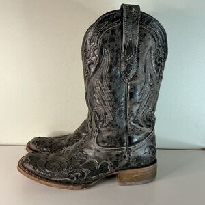 Corral Snake Inlay Western Boots Women 10 Black Leather Cowgirl Rodeo Cowboy